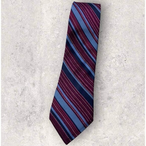ROBERT GRAHAM Silk Tie USA XL Burgundy Blue Striped W:3.4" EUC - Picture 1 of 7